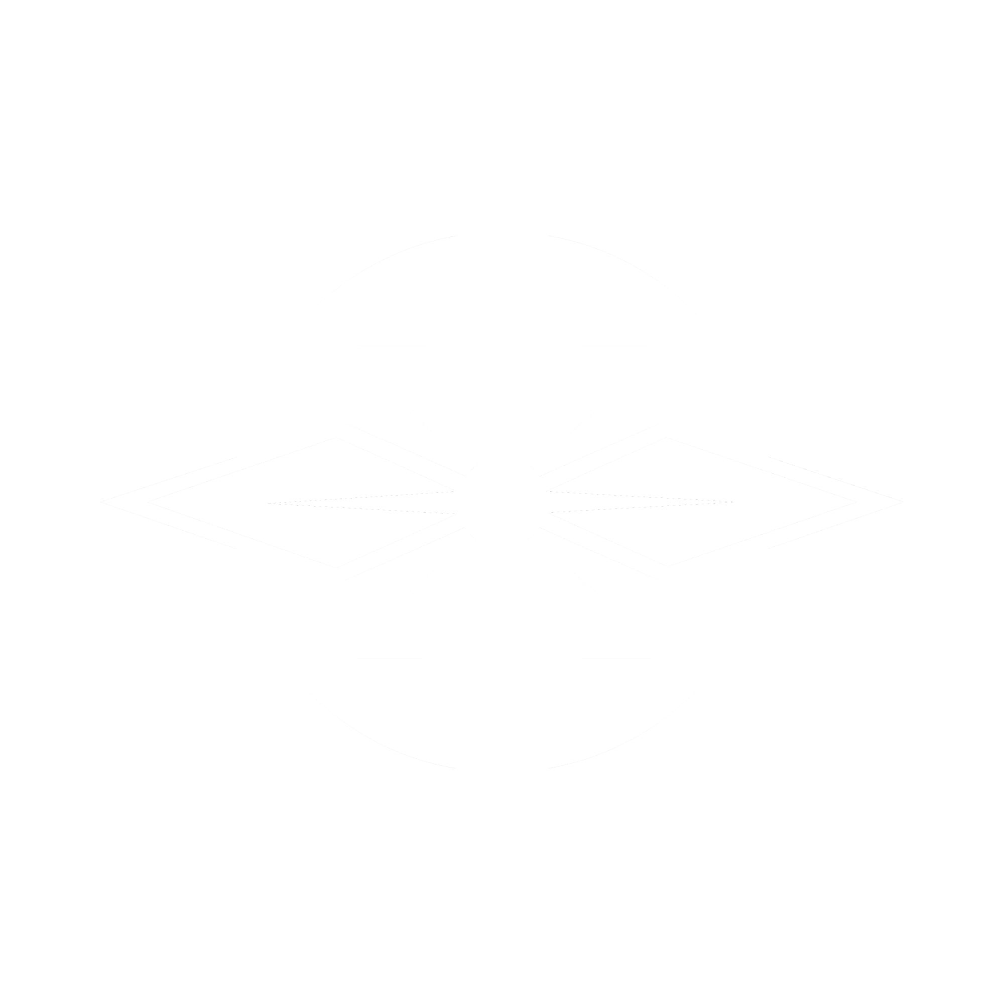 A white compass rose graphic on a black background.